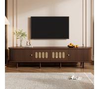 Matteo Walnut Finish Tv Stand With Rattan Effect Roller Doors & Drawers For 80-Inch Tvs