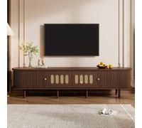 Matteo Walnut Oval TV Stand - Rattan-Effect Doors, 2 Drawers - Media Unit Matteo Walnut