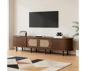 Matteo Walnut & Rattan 180Cm Tv Stand With 4 Doors For Up To 80-Inch Tvs - Modern Lowboard