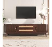 Matteo Walnut & Rattan Effect TV Cabinet - Media Storage Unit with Drawers Matteo Walnut