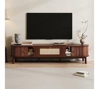 Matteo Walnut Tv Cabinet With Rattan Drawers & Solid Wood Doors - Rustic Low Entertainment Unit
