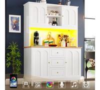 Matteo White 180cm Pantry Cabinet - App LED Lights, 3 Drawers, Shelves Matteo White
