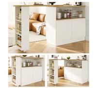 Matteo White 360 Degree Swivel Sideboard With Glass Doors & Storage - Multifunctional Kitchen & Dining Cabinet