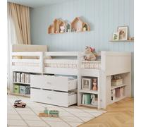 Matteo White 3Ft Single Children's Bed Frame With Integrated Storage Drawers & Velvet Headboard
