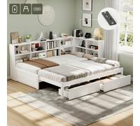 Matteo White 3Ft Single Daybed With Pull-Out Trundle, Storage Drawers & Integrated Charging Station