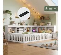 Matteo White 3Ft Single Floor Bed Frame With Bookcase, Storage Shelves, Guardrails & Usb-C Charging Ports