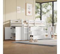 Matteo White 3Ft Single Modern Wooden Mid Sleeper Cabin Bed With Pull-Out Desk, 3 Drawers & Shelves