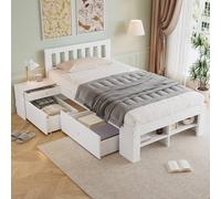 Matteo White 3ft Single Wooden Bed Frame with Storage Drawers & Table Matteo White Single