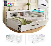 Matteo White 3Ft Single Wooden Bed Frame With Underbed Storage, Drawers, Rgb Led Headboard & Usb/type-C Charging Station