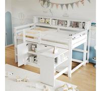 Matteo White 3Ft Single Wooden Storage Bed Frame With Pull-Out Desk, 3 Drawers & Headboard Shelves