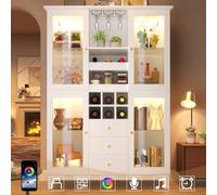 Matteo White App-Controlled Led Wine Cabinet - Tall Storage With Glass Doors, 3 Drawers, Wine Rack & Glass Holder, 180.5Cm