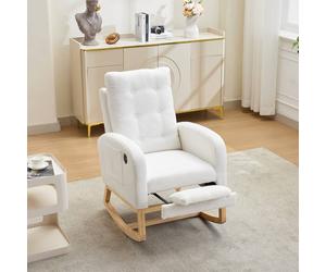 Matteo White Boucle Rocking Chair - USB Charging, Adjustable Footrest Matteo White