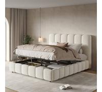 Matteo White Bouclé Upholstered Double Bed - 4ft6 Hydraulic Storage Matteo White Double