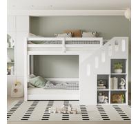 Matteo White Children's Bunk Bed With Storage Stairs - Space-Saving 3Ft Single Pine Frame For 2 Kids