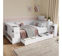 Matteo White Double Daybed Frame 135X190Cm With Storage Drawers & Pull-Out Nightstand