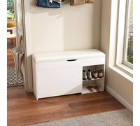 Matteo White Entryway Shoe Storage Bench - Modern Design with Flip-Up Drawers Matteo White