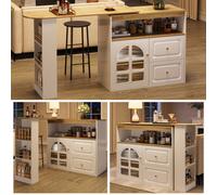 Matteo White Extendable 360-Degree Rotating Sideboard Cabinet With Adjustable Shelves, 2 Drawers & Glass Door - 138-204Cm