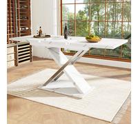 Matteo White Extendable Dining Table (118-157Cm) With Marble Effect Top & Cross Legs