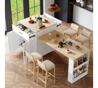 Matteo White Extendable Kitchen Island & Bar Table With Storage - 2-6 Seater