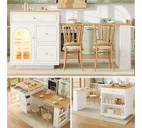 Matteo White Extendable Kitchen Island With Led Lighting, Storage & Integrated Dining Table (195.5Cm Max Length)