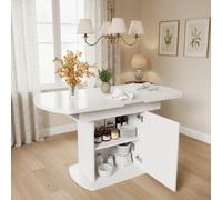 Matteo White Extendable Oval Dining Table With Integrated Storage - 110/130Cm, Modern Mdf