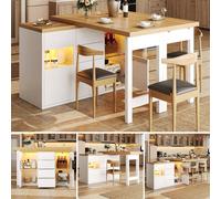 Matteo White Extendable Sideboard & Dining Table Combo with LED Lights Matteo White