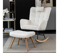 Matteo White Fabric Rocking Chair with Footrest & Neck Pillow Matteo White
