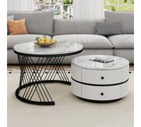 Matteo White & Gold High Gloss Round Nesting Coffee Table with Drawers Matteo Multicolor