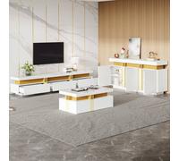 Matteo White & Gold Marble Pattern Living Room Furniture Set Matteo White