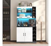 Matteo White & Grey Tall Kitchen Larder Cabinet With Led Lighting, Microwave Space & Adjustable Shelves, 100X47X187Cm