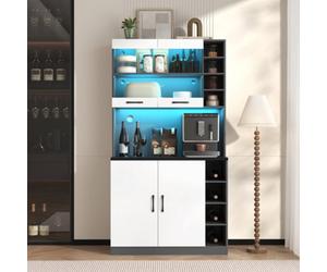 Matteo White & Grey Tall Kitchen Larder Cabinet With Led Lighting, Microwave Space & Adjustable Shelves, 100X47X187Cm