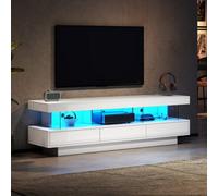 Matteo White High Gloss 160Cm Tv Stand Unit With Smart Led Lights, 3 Drawers & Open Storage For Up To 75" Tvs
