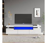 Matteo White High Gloss 160CM TV Unit, LED Lights & Storage, 70-inch TVs Matteo White