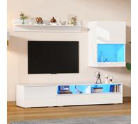 Matteo White High-Gloss 3-Piece Tv Wall Unit Set With Entertainment Center For Up To 80" Tvs