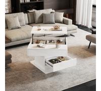 Matteo White High-Gloss 360-Degree Rotating Lift-Top Coffee Table With Storage, 70X70X45Cm