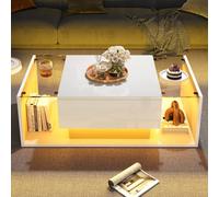 Matteo White High Gloss Coffee Table with LED Lights, Drawer & Glass Top Matteo White