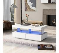Matteo White High Gloss Led Coffee Table With 2 Drawers & Open Storage, 16 Colour Lights