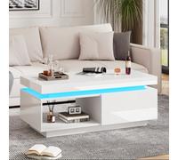 Matteo White High Gloss Led Coffee Table With Rgb Lights, Drawer & Open Storage