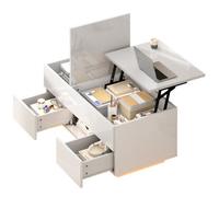 Matteo White High Gloss Lift-Top Coffee Table With App-Controlled Led Lights, 2 Drawers & Hidden Storage