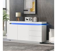 Matteo White High Gloss Sideboard With Led Lights, 2 Push-Open Doors & 3 Drawers - Modern Living Room Storage