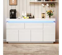 Matteo White High Gloss Sideboard With Rgb Led Lights & App Control, 4 Doors, 2 Drawers, Modern Living Room Storage