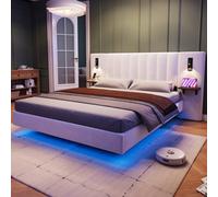 Matteo White King Size Upholstered Bed Frame With Smart Led Lights, Usb Charging, And Headboard Storage - Velvet & Iron