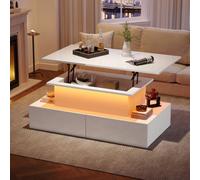 Matteo White Led High Gloss Lift-Top Coffee Table With 4 Push-To-Open Drawers, Hidden Storage & App Control - 90X55X42.5Cm
