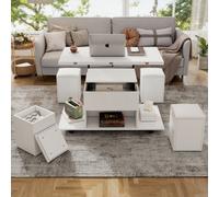 Matteo White Lift-Top Coffee Table With Hidden Storage & Hydraulic Mechanism