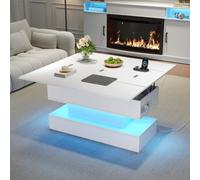 Matteo White Lift-Up Coffee Table With Power Outlets, Usb & Usb-C Charging, Led Lighting & Hidden Storage - 100X50Cm Extendable