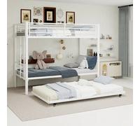 Matteo White Metal Triple Bunk Bed with Trundle - Space-Saving Design | Size: Single Matteo White Single