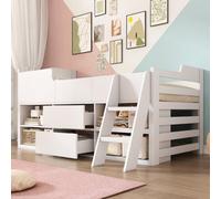 Matteo White Mid Sleeper Cabin Bed With Storage & Ladder - 3Ft Single Wooden Bed Frame For Kids