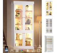 Matteo White Modern Freestanding Cabinet - LED Lit Glass Display & Storage Matteo White