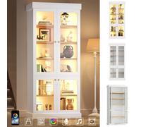 Matteo White Modern Freestanding Display Cabinet With Integrated Led Lighting & Anti-Tip Safety