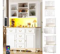 Matteo White Modern Tall Kitchen Cabinet - USB, LED Light & Storage Matteo White